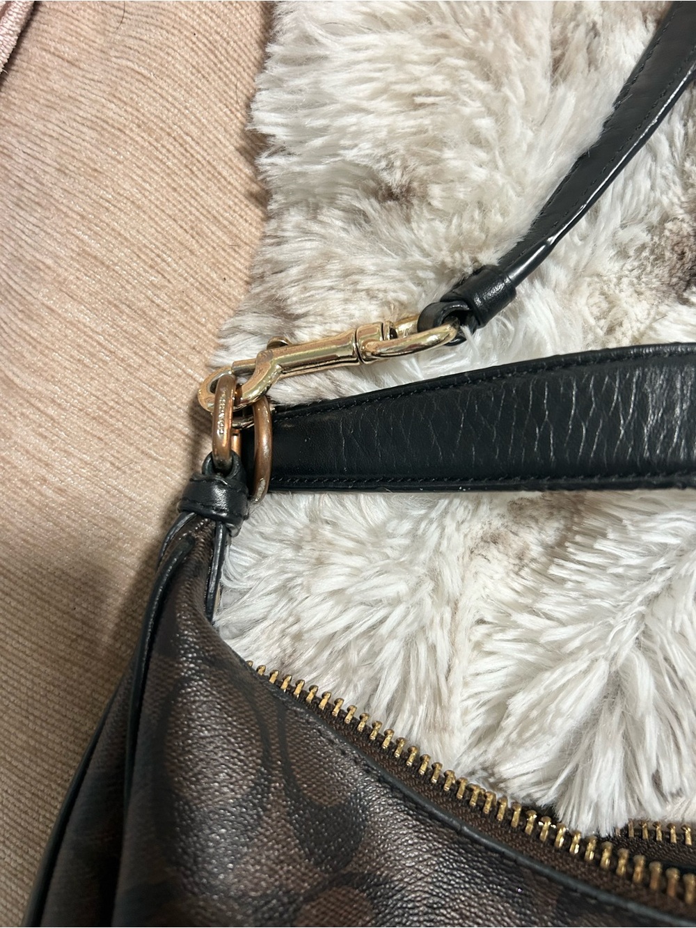 Coach Signature Brown & Black Crossbody Hobo Bag F58328 Gold Hardware - Picture 5 of 9